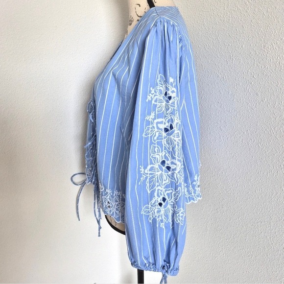 Future Collective Eyelet Floral Peasant Blouse XXL Blue Cotton Boho Cottagecore - Picture 13 of 17